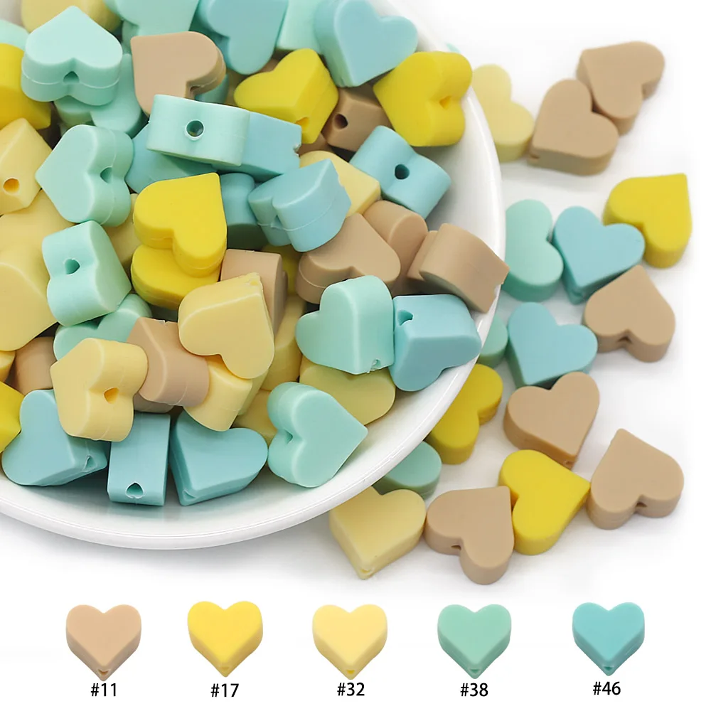 Cute-Idea 10PCs Heart Teether Pacifier Pendants Accessories Chain BPA Free Chewable Teething Soft Baby Product Food Grade