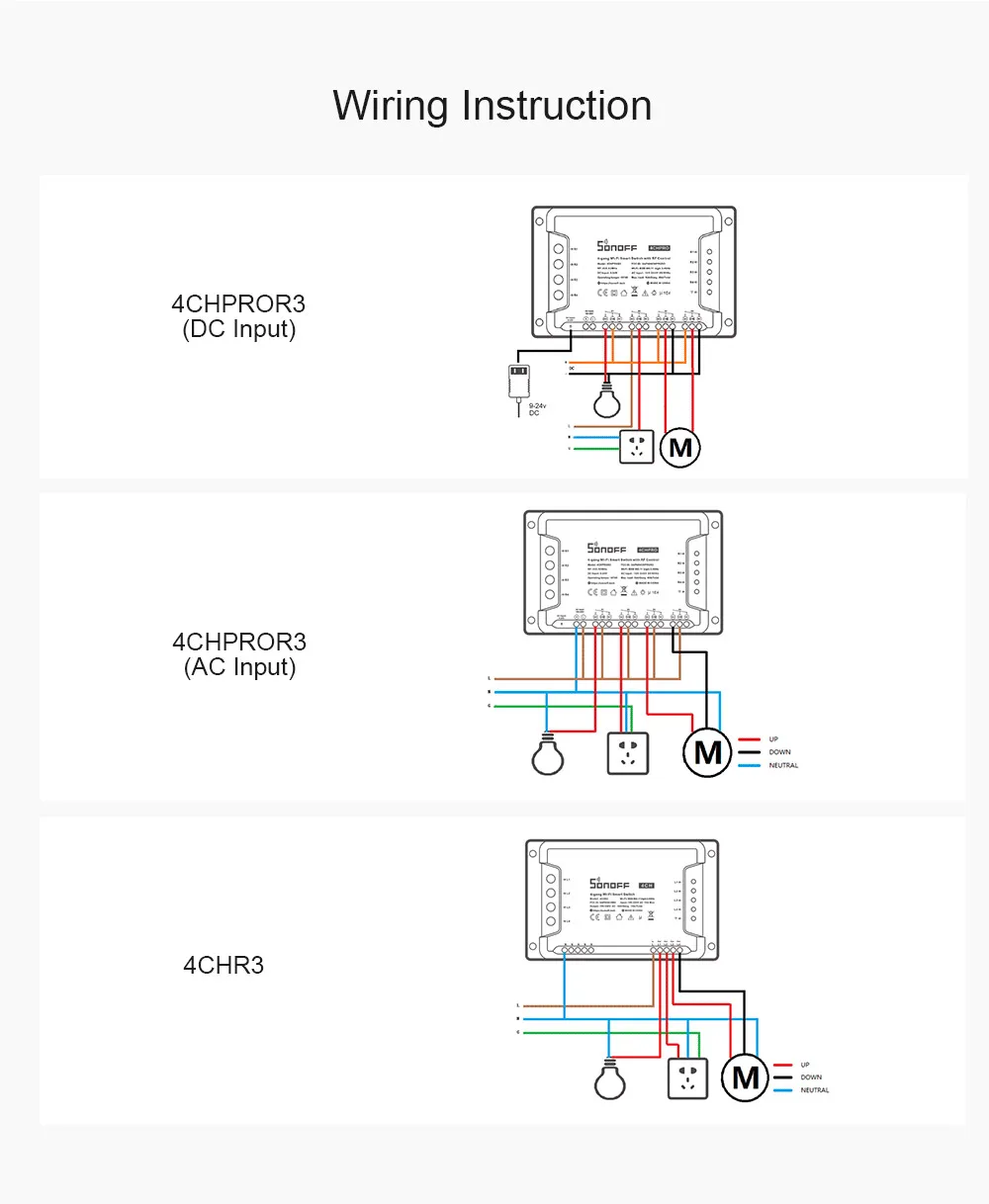 SONOFF-WiFi Smart Switch Module, Voice Control, Interlock Inching Mode via eWeLink App, Support Alexa and Google, 4CHR3/4CHPROR3