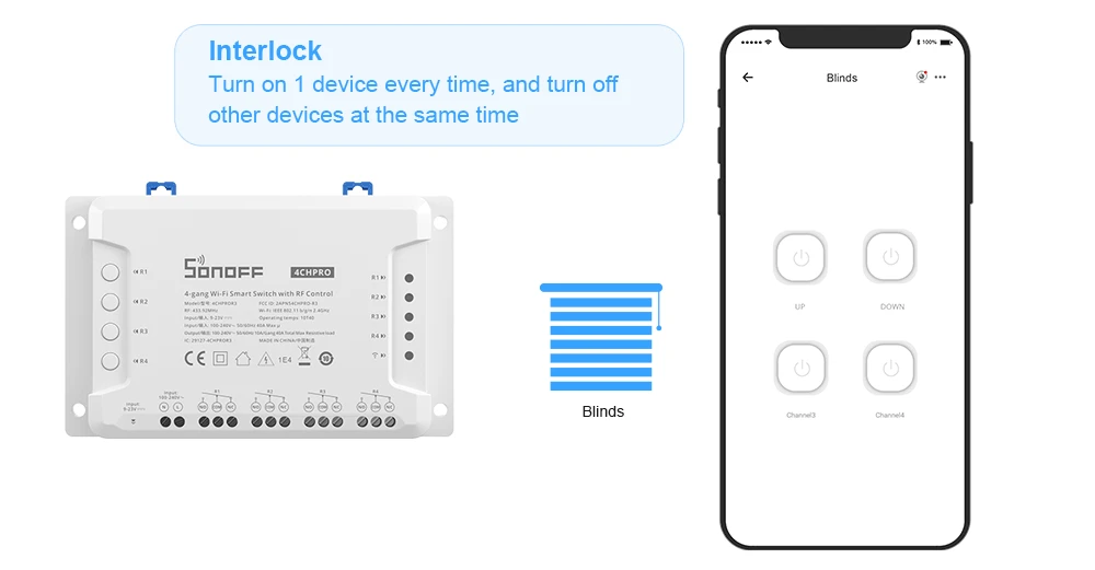SONOFF-WiFi Smart Switch Module, Voice Control, Interlock Inching Mode via eWeLink App, Support Alexa and Google, 4CHR3/4CHPROR3