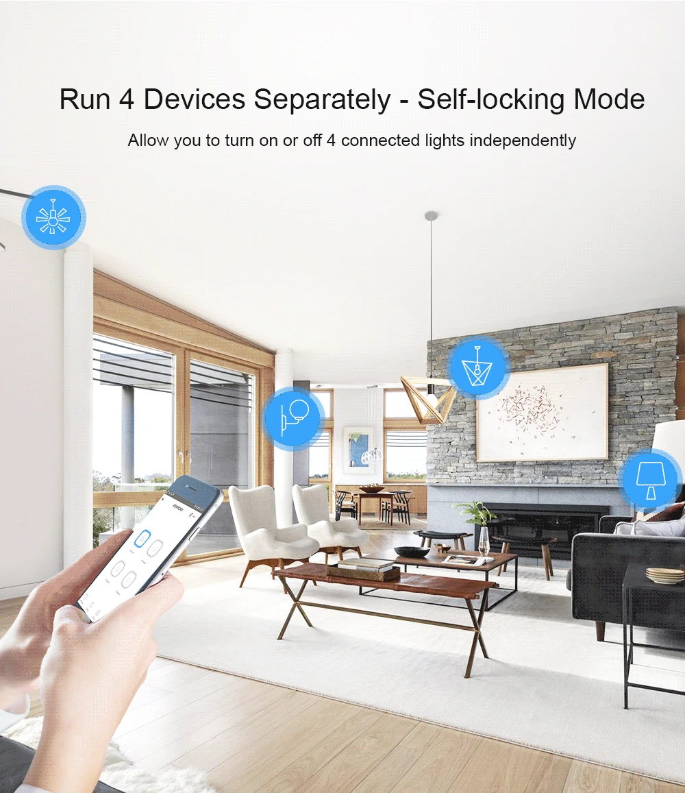 SONOFF-WiFi Smart Switch Module, Voice Control, Interlock Inching Mode via eWeLink App, Support Alexa and Google, 4CHR3/4CHPROR3