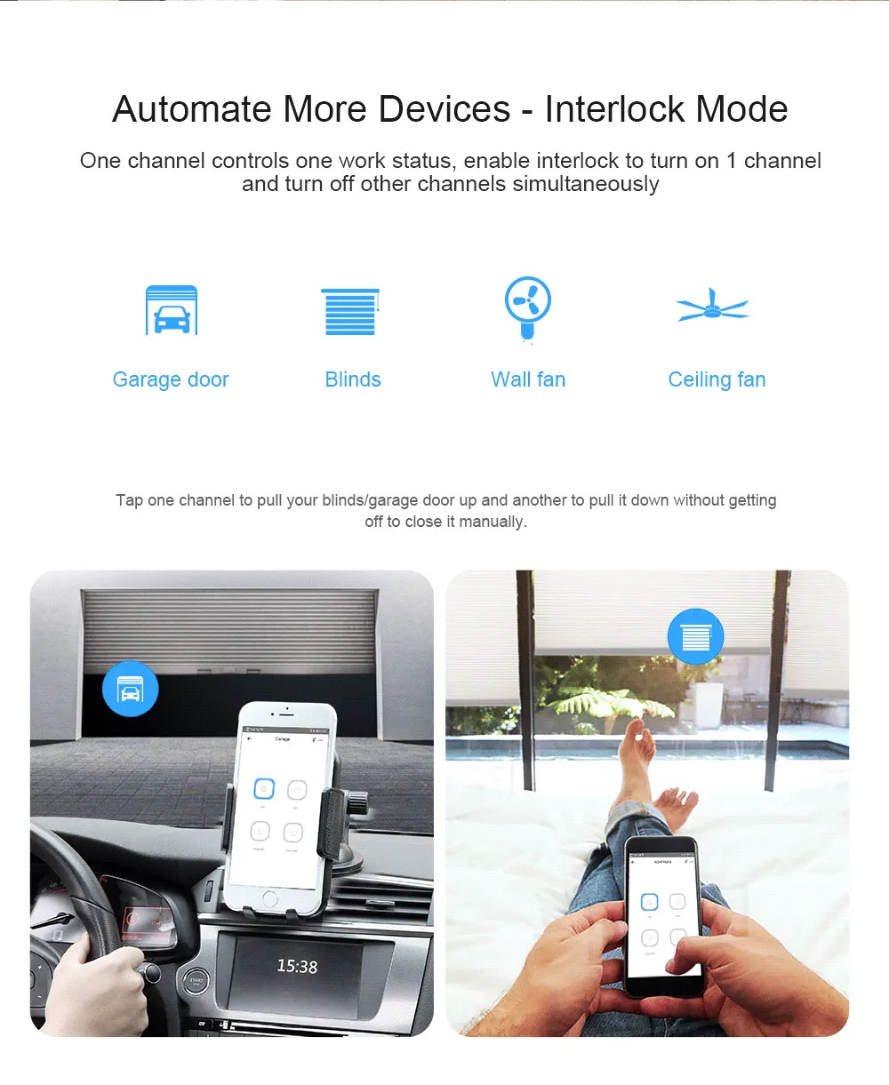 SONOFF-WiFi Smart Switch Module, Voice Control, Interlock Inching Mode via eWeLink App, Support Alexa and Google, 4CHR3/4CHPROR3