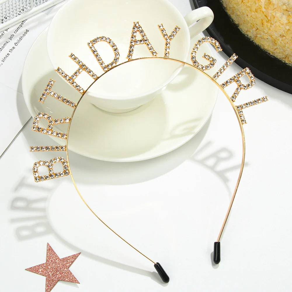 Fashion Sweet Birthday Girl Headband Metal Alloy Rhinestone Birthday Party Tiara Hair Hoop Princess Crown Women Headwear