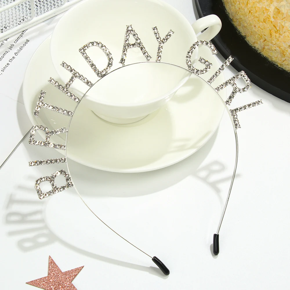 Fashion Sweet Birthday Girl Headband Metal Alloy Rhinestone Birthday Party Tiara Hair Hoop Princess Crown Women Headwear