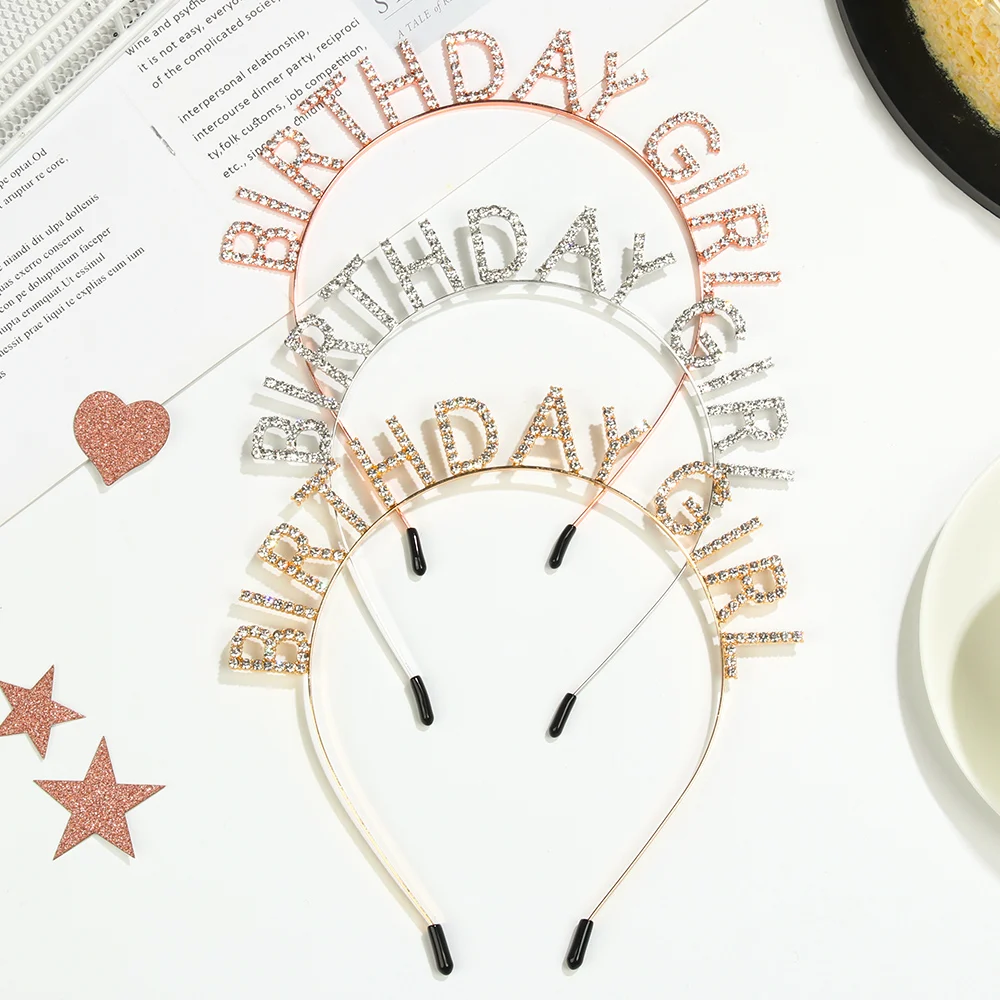 Fashion Sweet Birthday Girl Headband Metal Alloy Rhinestone Birthday Party Tiara Hair Hoop Princess Crown Women Headwear