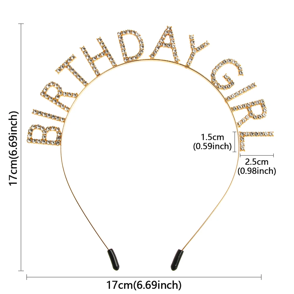 Fashion Sweet Birthday Girl Headband Metal Alloy Rhinestone Birthday Party Tiara Hair Hoop Princess Crown Women Headwear