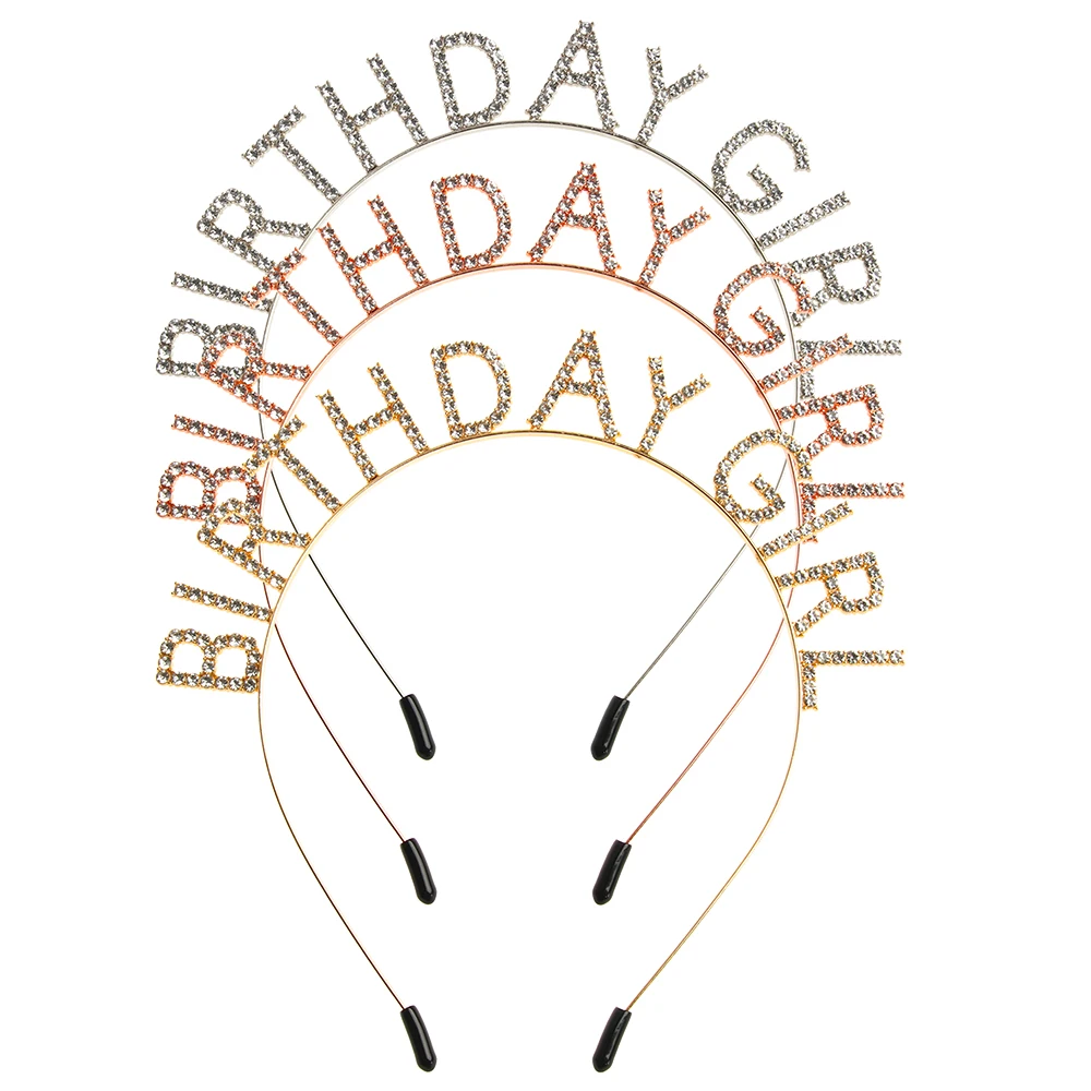 Fashion Sweet Birthday Girl Headband Metal Alloy Rhinestone Birthday Party Tiara Hair Hoop Princess Crown Women Headwear