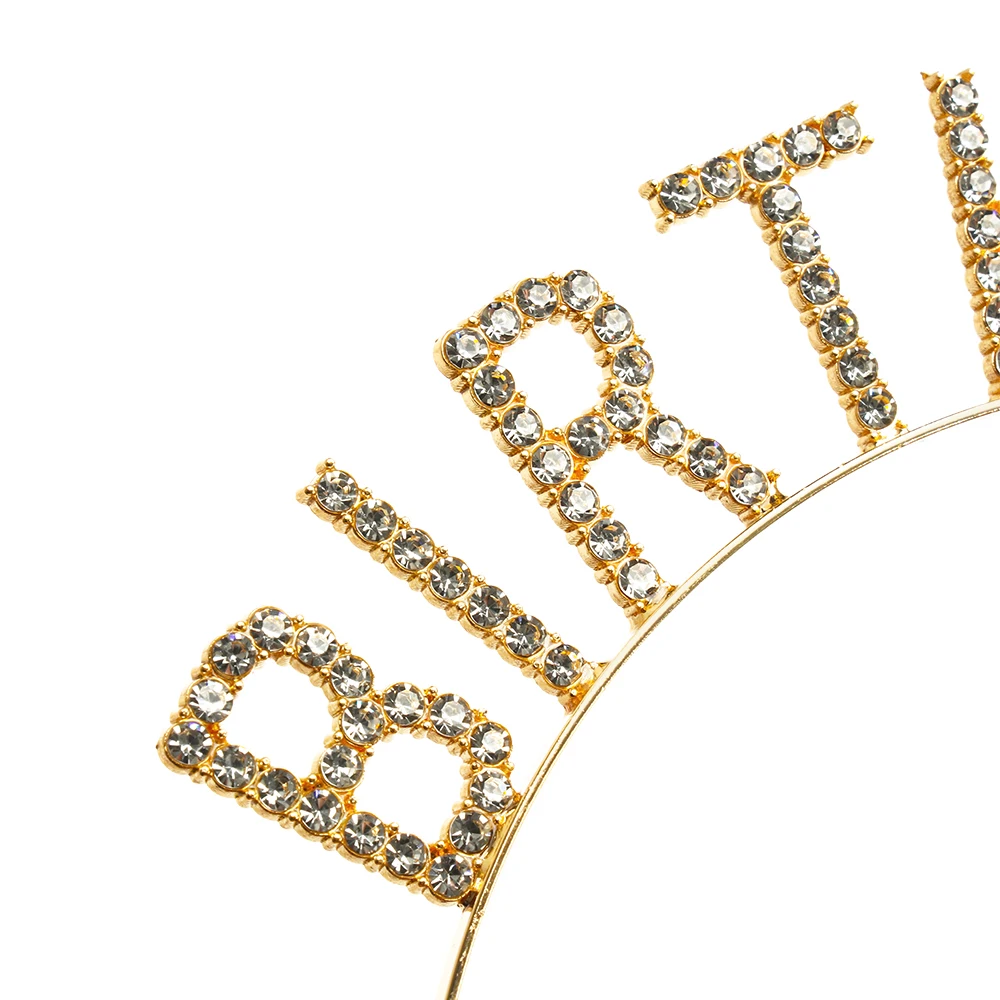 Fashion Sweet Birthday Girl Headband Metal Alloy Rhinestone Birthday Party Tiara Hair Hoop Princess Crown Women Headwear