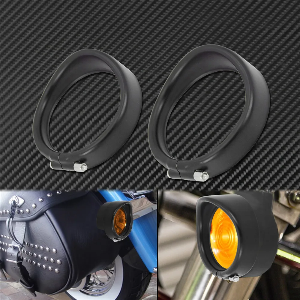 Motorcycle Visor Style Turn Signal Trim Ring With Rubber Rings Black/Chrome For Harley Touring Electra Glide Road King Softail