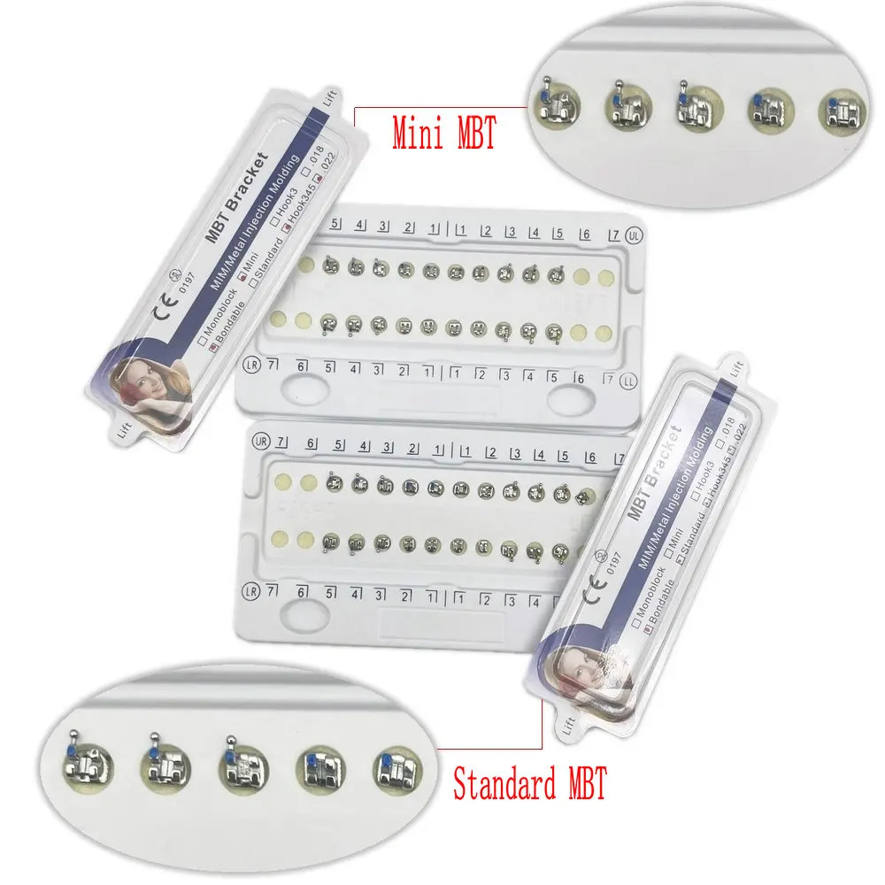 10Packs Dental Orthodontic Metal Bracket Braces Dental Mini Roth/MBT Bracket 022"/018" Slot with Hook