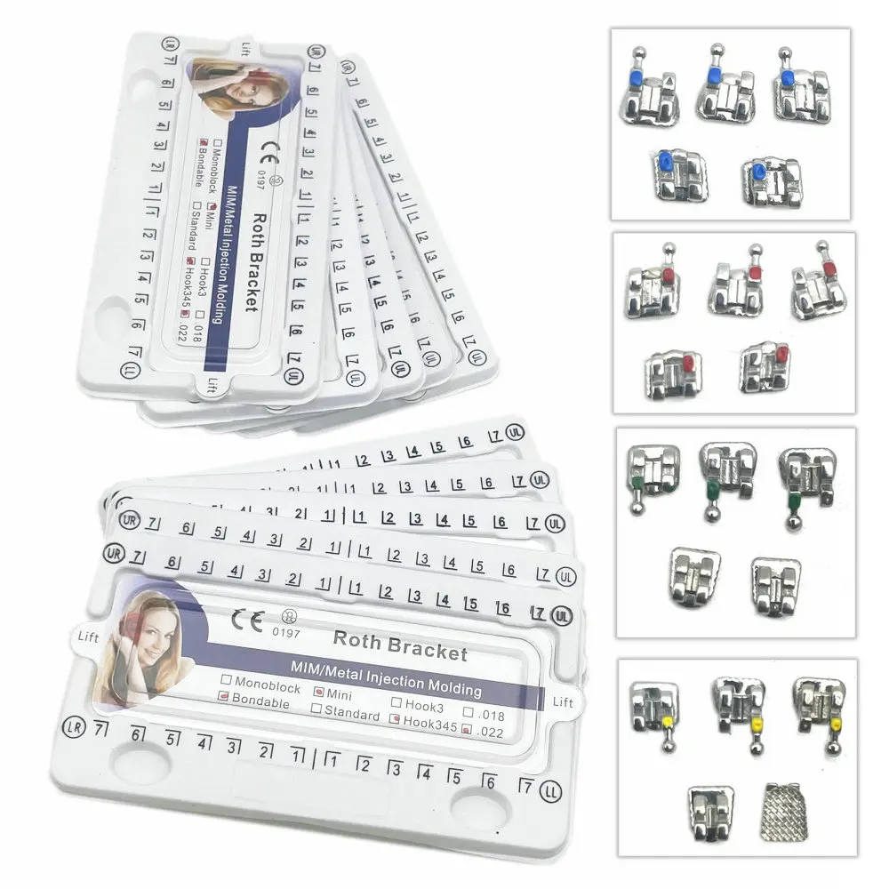10Packs Dental Orthodontic Metal Bracket Braces Dental Mini Roth/MBT Bracket 022"/018" Slot with Hook