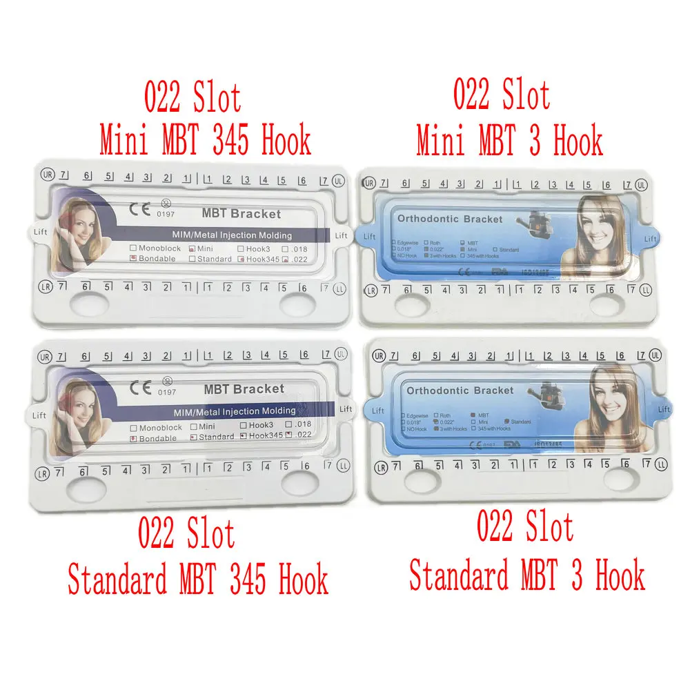 10Packs Dental Orthodontic Metal Bracket Braces Dental Mini Roth/MBT Bracket 022"/018" Slot with Hook