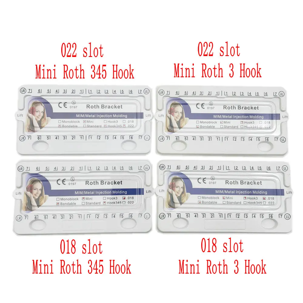 10Packs Dental Orthodontic Metal Bracket Braces Dental Mini Roth/MBT Bracket 022"/018" Slot with Hook