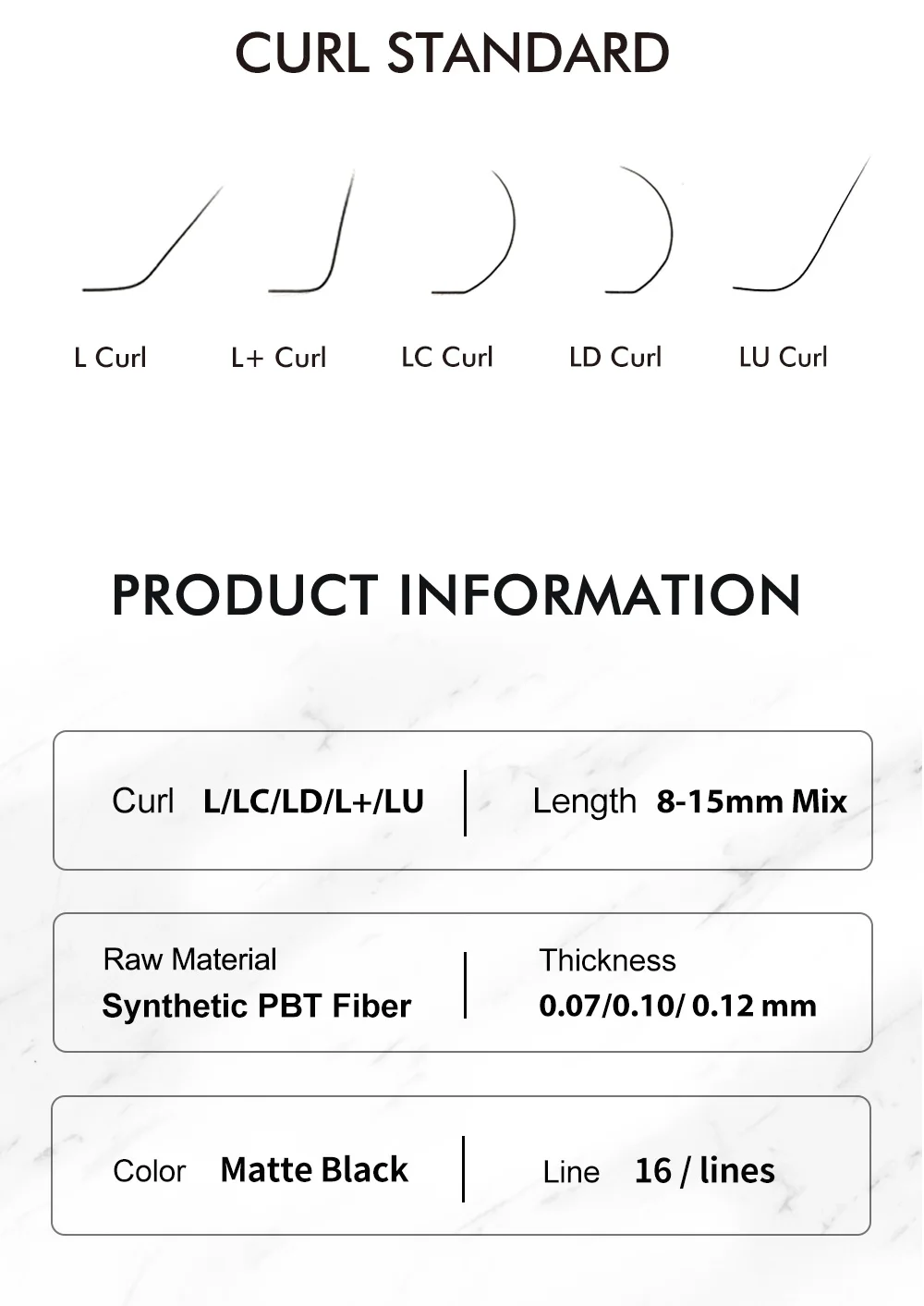 L/L+/LC/LD/LU Curl Mink Eyelash Extension Matte Black 8-15mm 16 Rows Mix Individual False Eyelashes OEM L N Makeup Eye Lashes