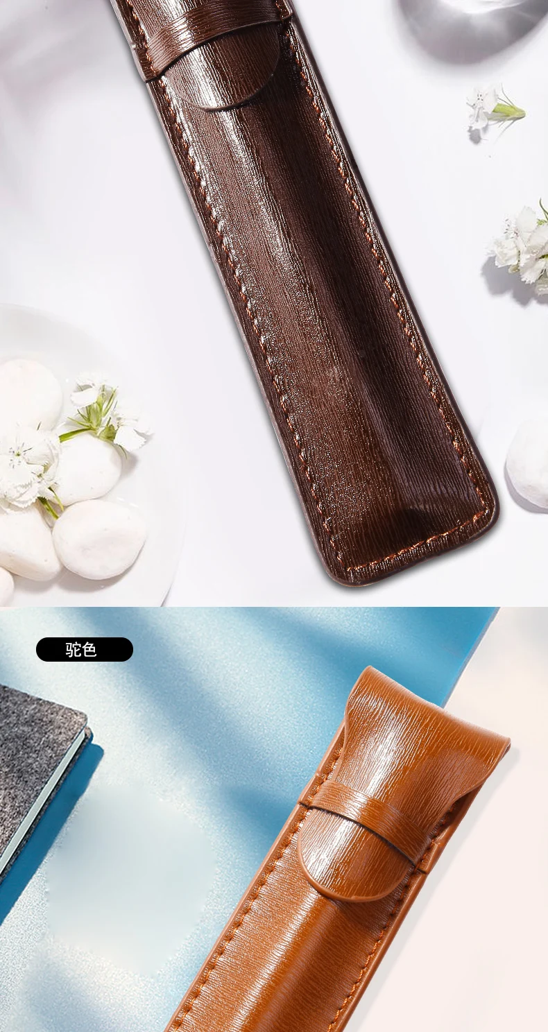 Pen Bags Separated By Single Storage Bags-Sided Leather of Pure-Color Stationery Case