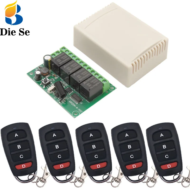 Wireless Remote Control DC 6V 12V 24V 30V 4CH RF Relay Receiver and 433MHZ Transmitter for Garage/Light/Motor/Home Appliance