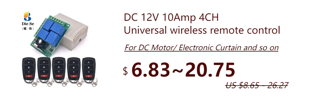 Wireless Remote Control DC 6V 12V 24V 30V 4CH RF Relay Receiver and 433MHZ Transmitter for Garage/Light/Motor/Home Appliance