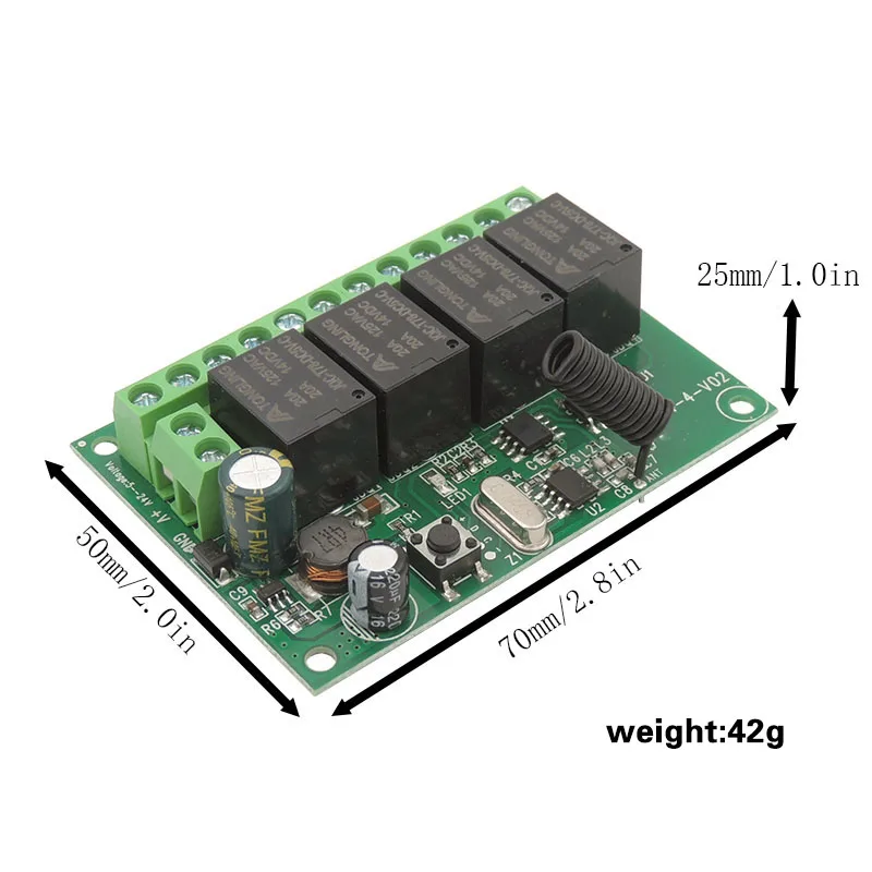 Wireless Remote Control DC 6V 12V 24V 30V 4CH RF Relay Receiver and 433MHZ Transmitter for Garage/Light/Motor/Home Appliance