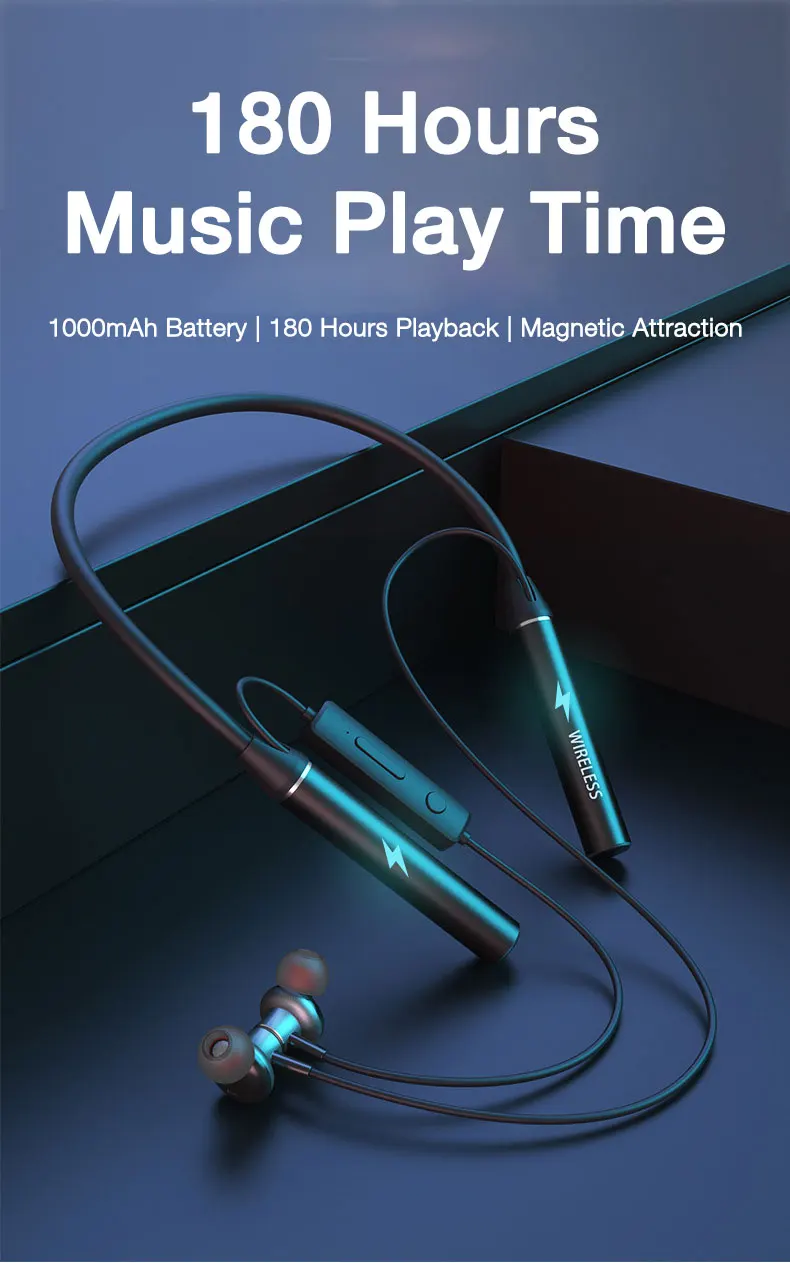 EARDECO 180 Hour Playback Bluetooth Headphone with Mic Wireless Headphones Bass Sport Wireless Earphones Headset Neckband Stereo