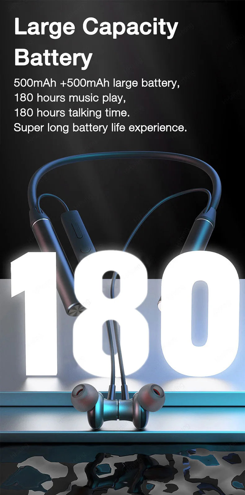 EARDECO 180 Hour Playback Bluetooth Headphone with Mic Wireless Headphones Bass Sport Wireless Earphones Headset Neckband Stereo