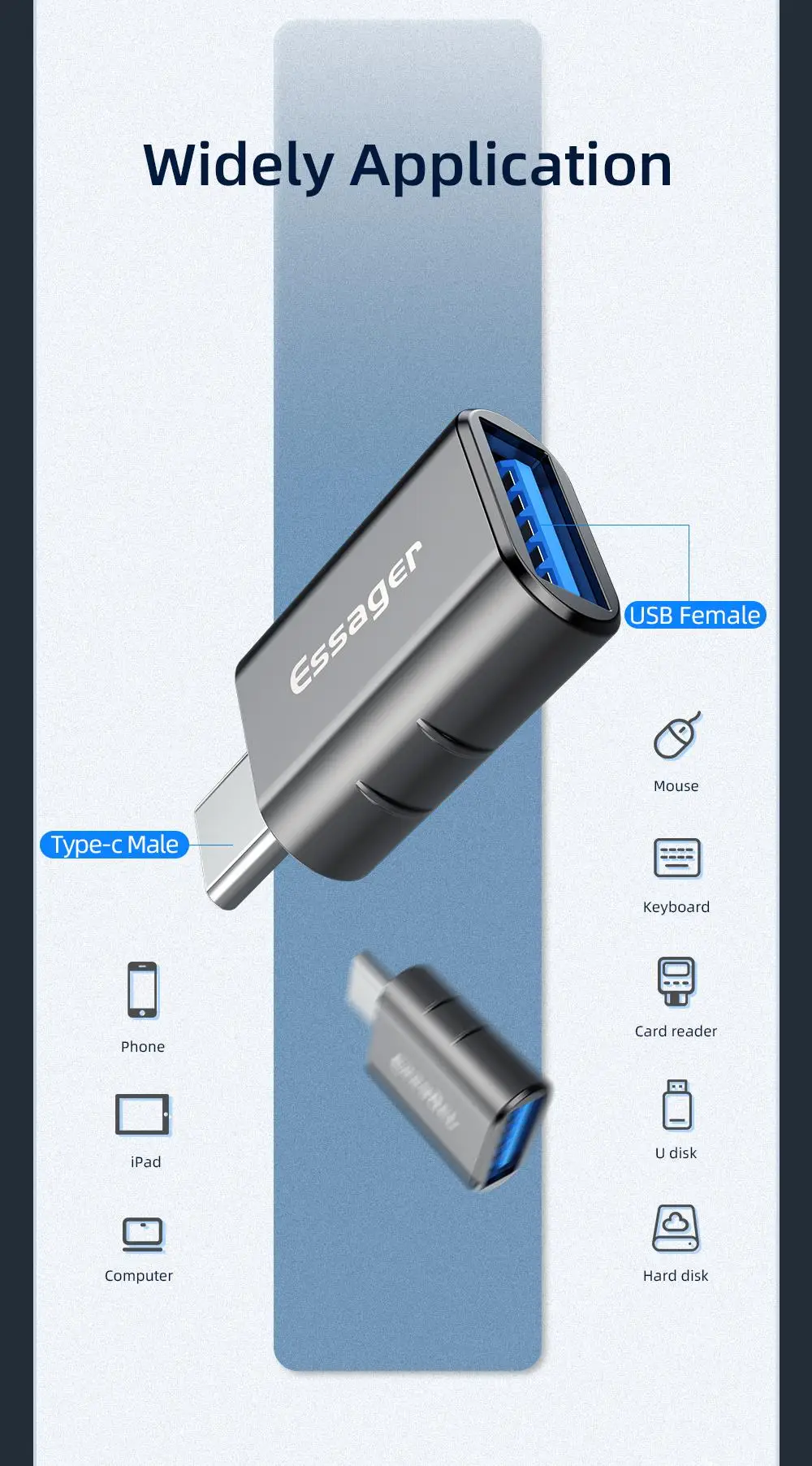 Essager USB 3.0 Type-C OTG Adapter Type C USB C Male To USB Female Converter For Macbook Xiaomi Samsung S20 USBC OTG Connector