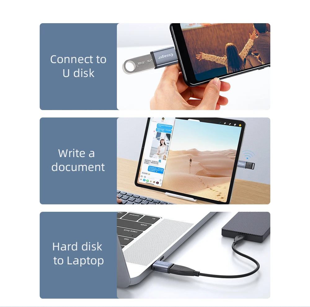 Essager USB 3.0 Type-C OTG Adapter Type C USB C Male To USB Female Converter For Macbook Xiaomi Samsung S20 USBC OTG Connector