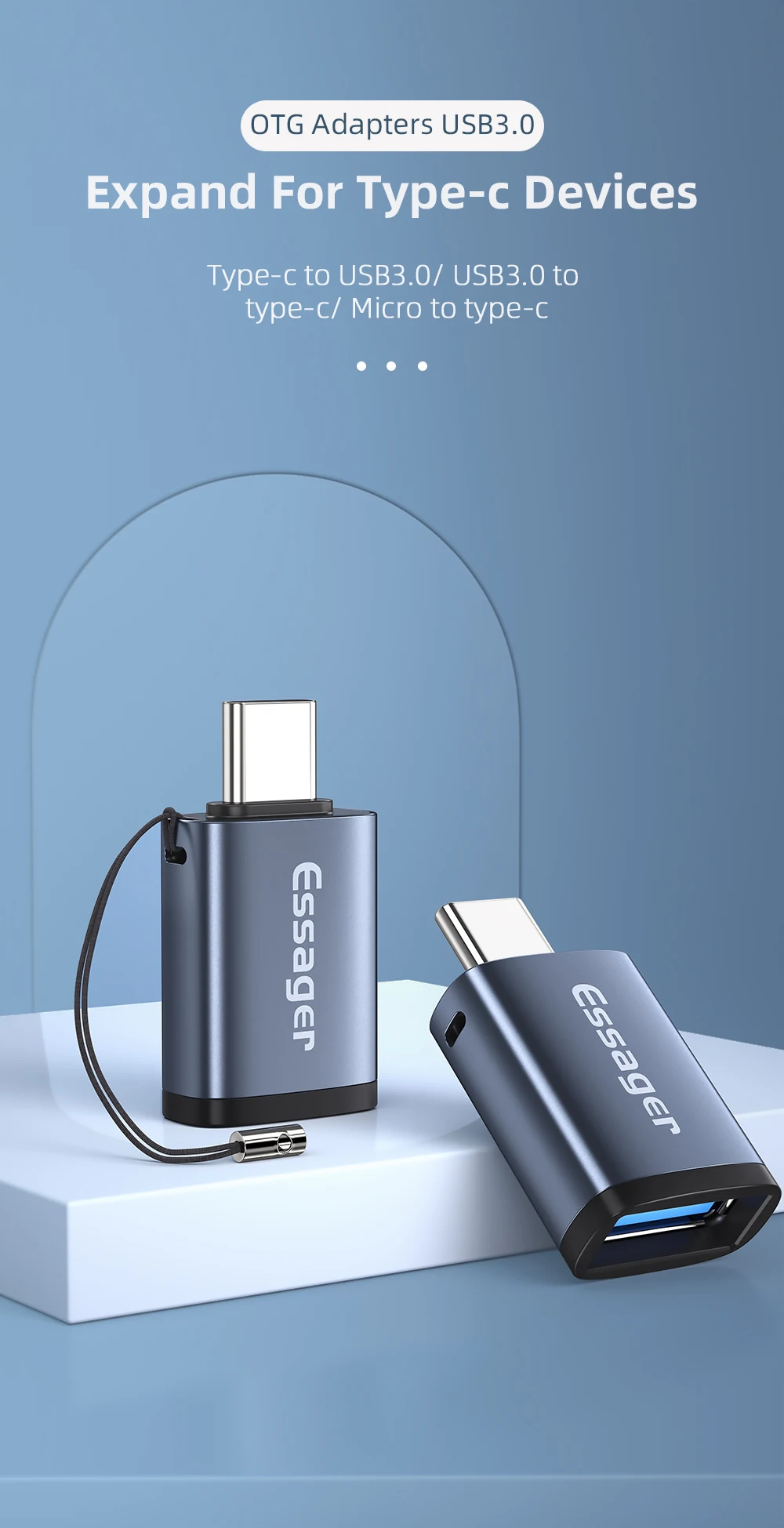 Essager USB 3.0 Type-C OTG Adapter Type C USB C Male To USB Female Converter For Macbook Xiaomi Samsung S20 USBC OTG Connector