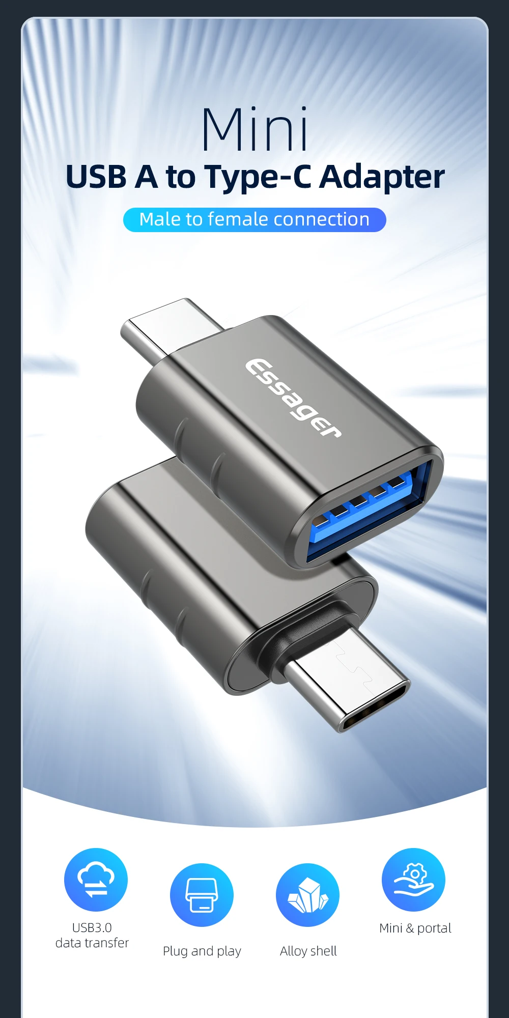 Essager USB 3.0 Type-C OTG Adapter Type C USB C Male To USB Female Converter For Macbook Xiaomi Samsung S20 USBC OTG Connector