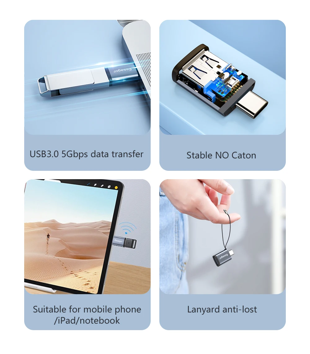 Essager USB 3.0 Type-C OTG Adapter Type C USB C Male To USB Female Converter For Macbook Xiaomi Samsung S20 USBC OTG Connector