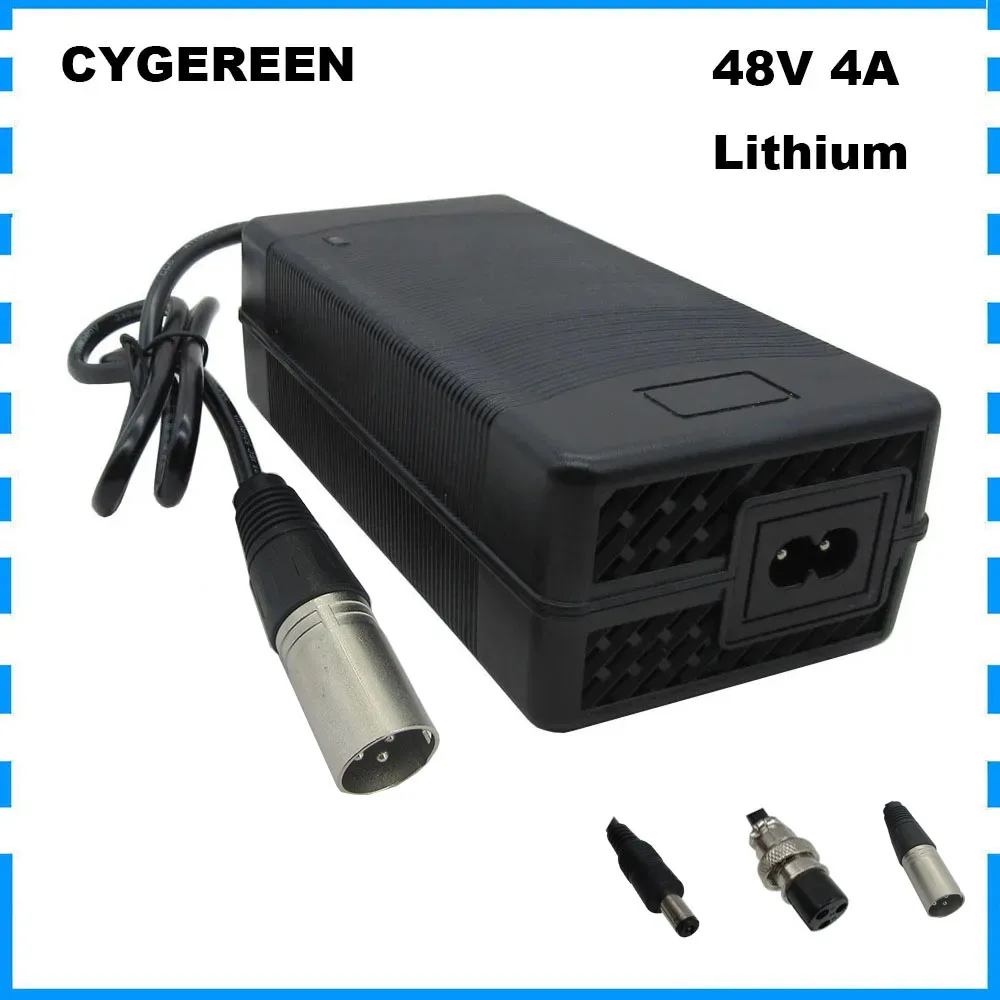 48V 4A Li Ion Charger 54.6V 4A XLR For 13S 48 Volt Lithium Battery Charger with Fan XT60 DC GX16 Connector