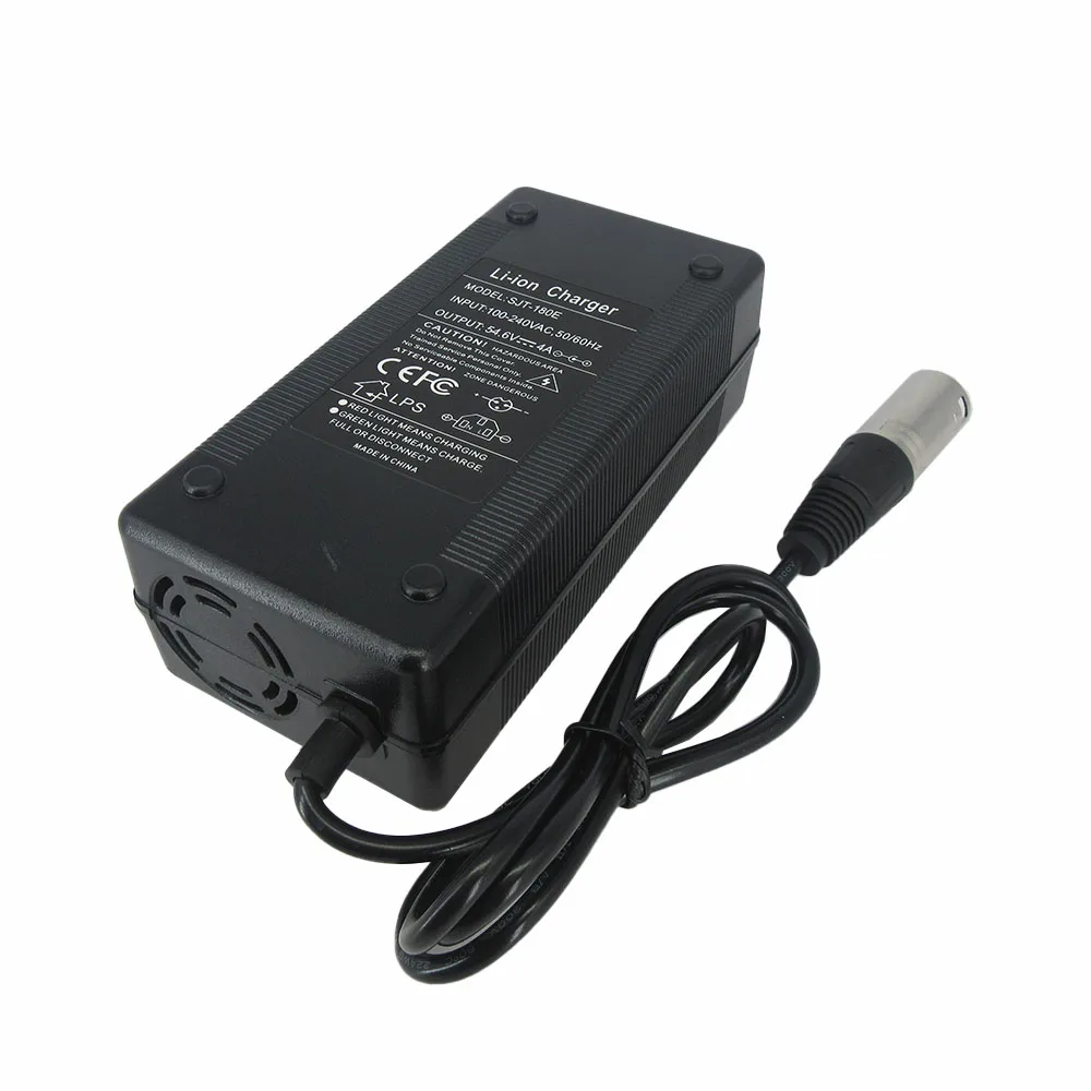 48V 4A Li Ion Charger 54.6V 4A XLR For 13S 48 Volt Lithium Battery Charger with Fan XT60 DC GX16 Connector