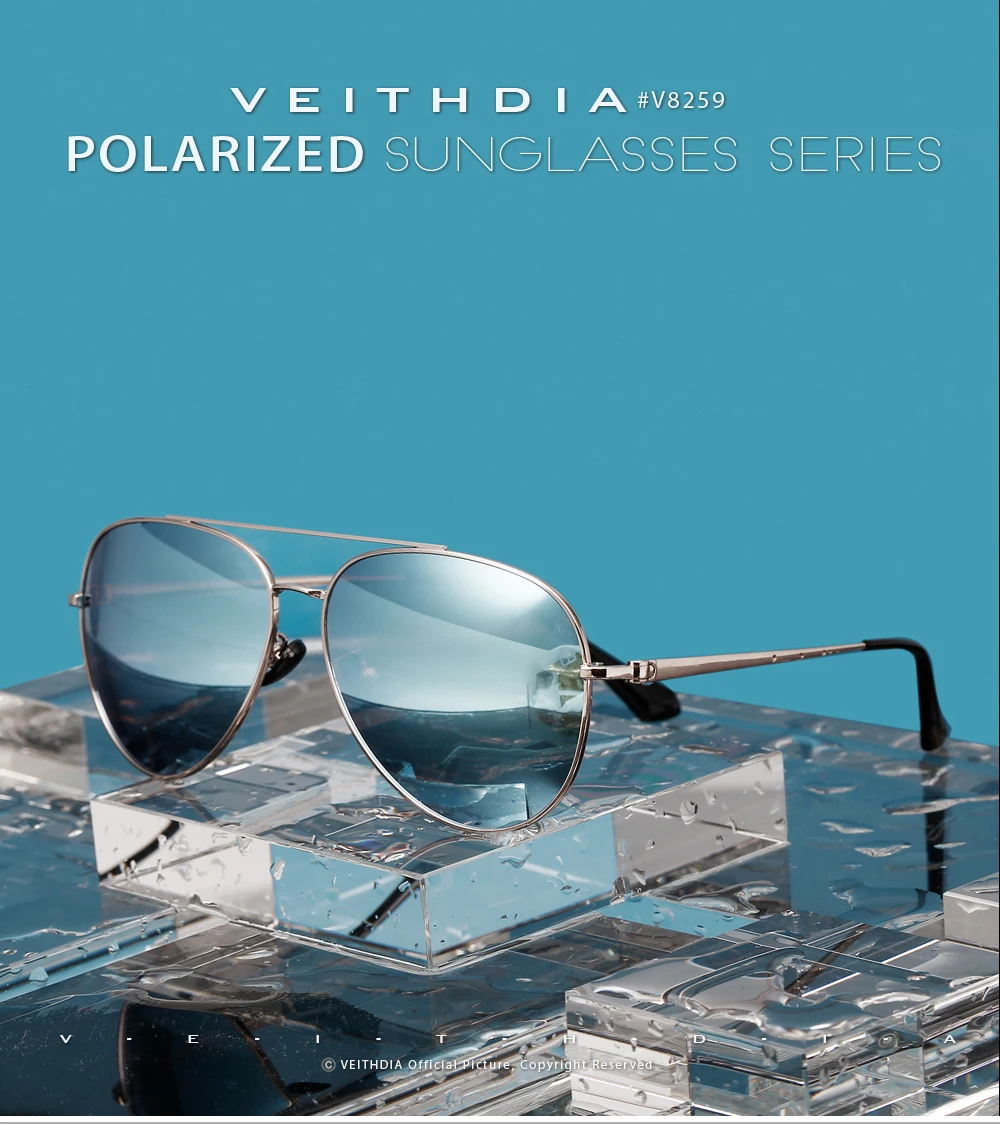 VEITHDIA Brand Sunglasses Classic Fashion Men Women Polarized Mirror UV400 Lens Outdoor Eyewear Accessories For Male/Female 8259