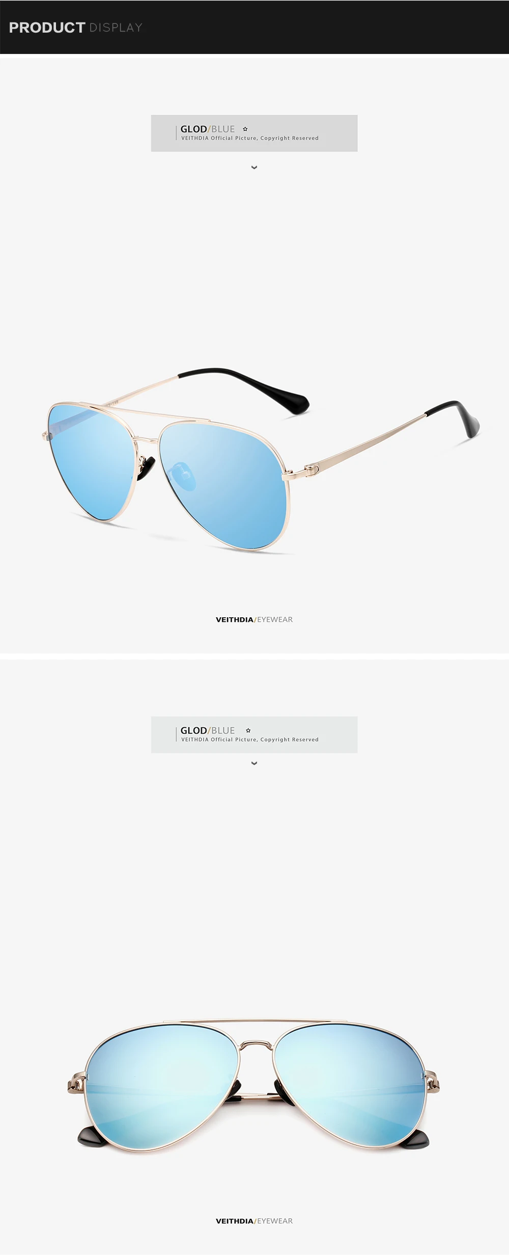 VEITHDIA Brand Sunglasses Classic Fashion Men Women Polarized Mirror UV400 Lens Outdoor Eyewear Accessories For Male/Female 8259