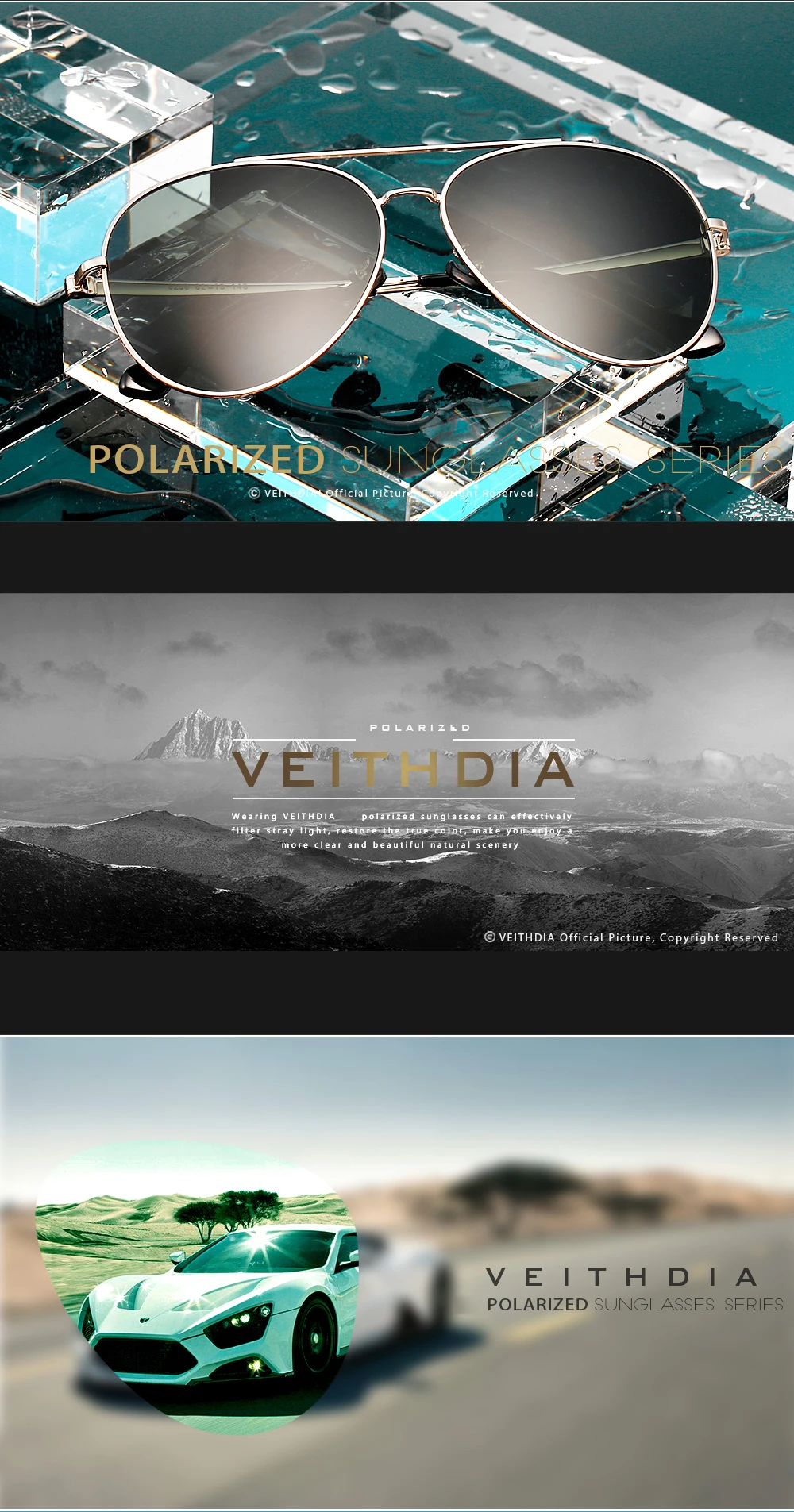 VEITHDIA Brand Sunglasses Classic Fashion Men Women Polarized Mirror UV400 Lens Outdoor Eyewear Accessories For Male/Female 8259