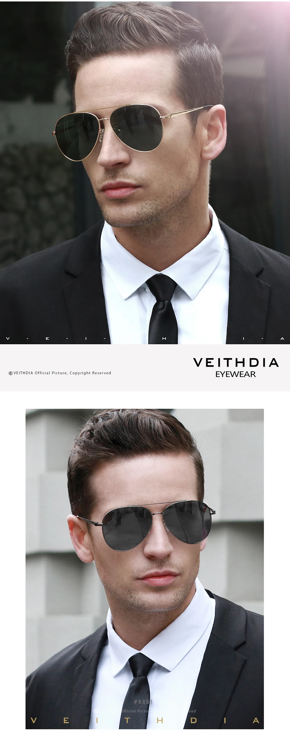 VEITHDIA Brand Sunglasses Classic Fashion Men Women Polarized Mirror UV400 Lens Outdoor Eyewear Accessories For Male/Female 8259