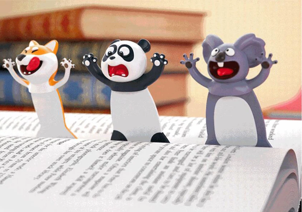 Funny 3D Animal Stereo Bookmarks as Reading School Stationery Gift Shark Panda Koala Book Marker Distributor Price