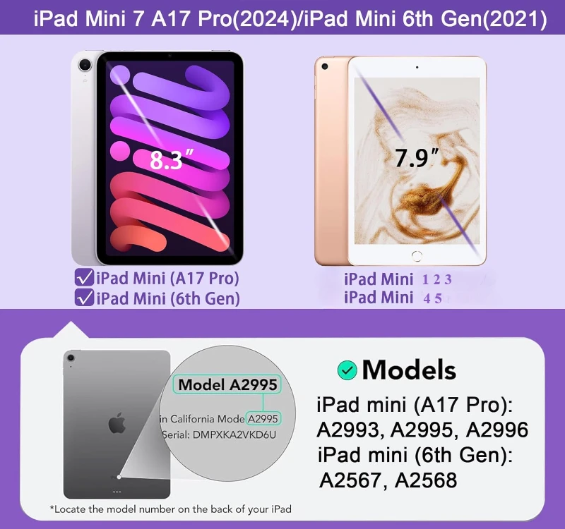 Case Cover For iPad Mini 1 2 3 4 5 2019 A1432 Lightweight Slim Shell Capa PU Leather Cover iPad Mini 6 7 8.3 2021 2024 A17 Case