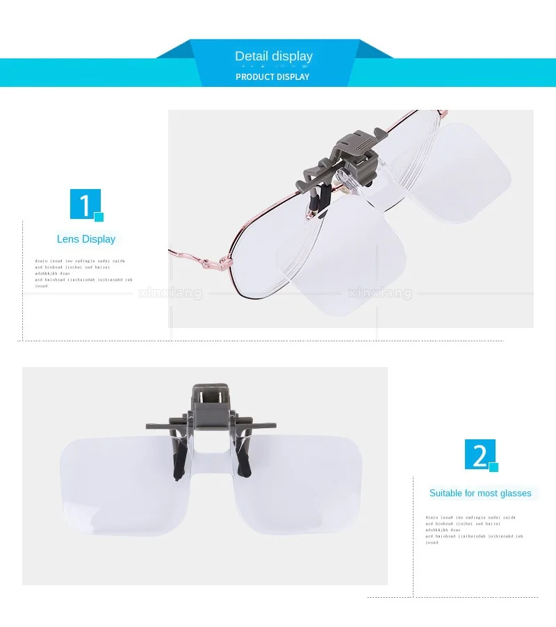 2x Magnifier Glass Magnifying Glasses with Clip For Clip On Flip Up Spectacles Magnification Magnifier, Clip On Eyeglass Loupe