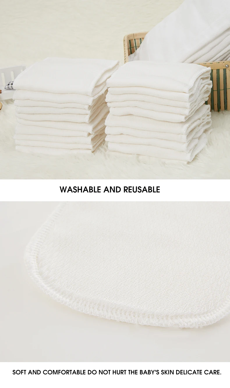 10pcs/5pcs Baby Reusable Diapers Washable Ecological Nappies Inserts Cotton Cloth Diapers for Children Breathable
