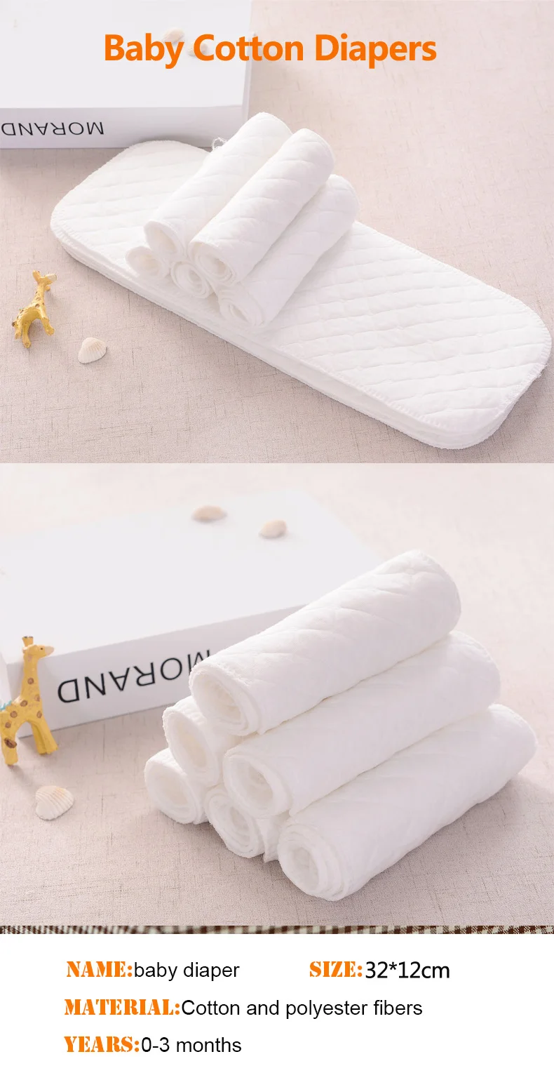 10pcs/5pcs Baby Reusable Diapers Washable Ecological Nappies Inserts Cotton Cloth Diapers for Children Breathable