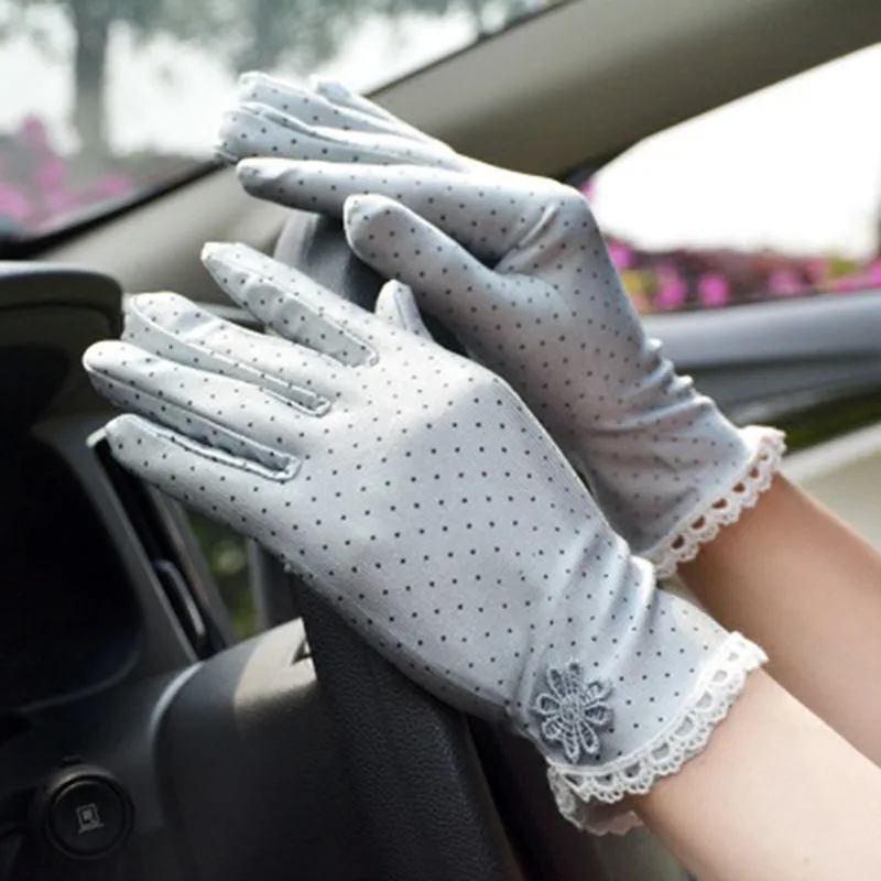 Fashion Thin Gloves Dot Summer Anti-skid Sun Gloves Lace Patchwork Gloves for Women Protection Driving Short Dot Gloves