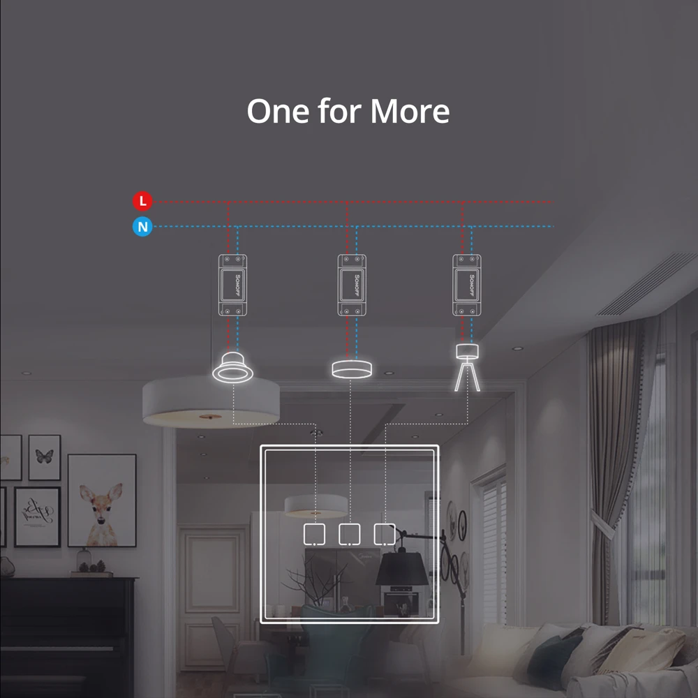 SONOFF T2EU-RF Wall Panel Sticky 433MHz RF Remote Wireless 1-3 Gang Two-Way Control with 4CHPROR3 RFR2 TX Wall Switches