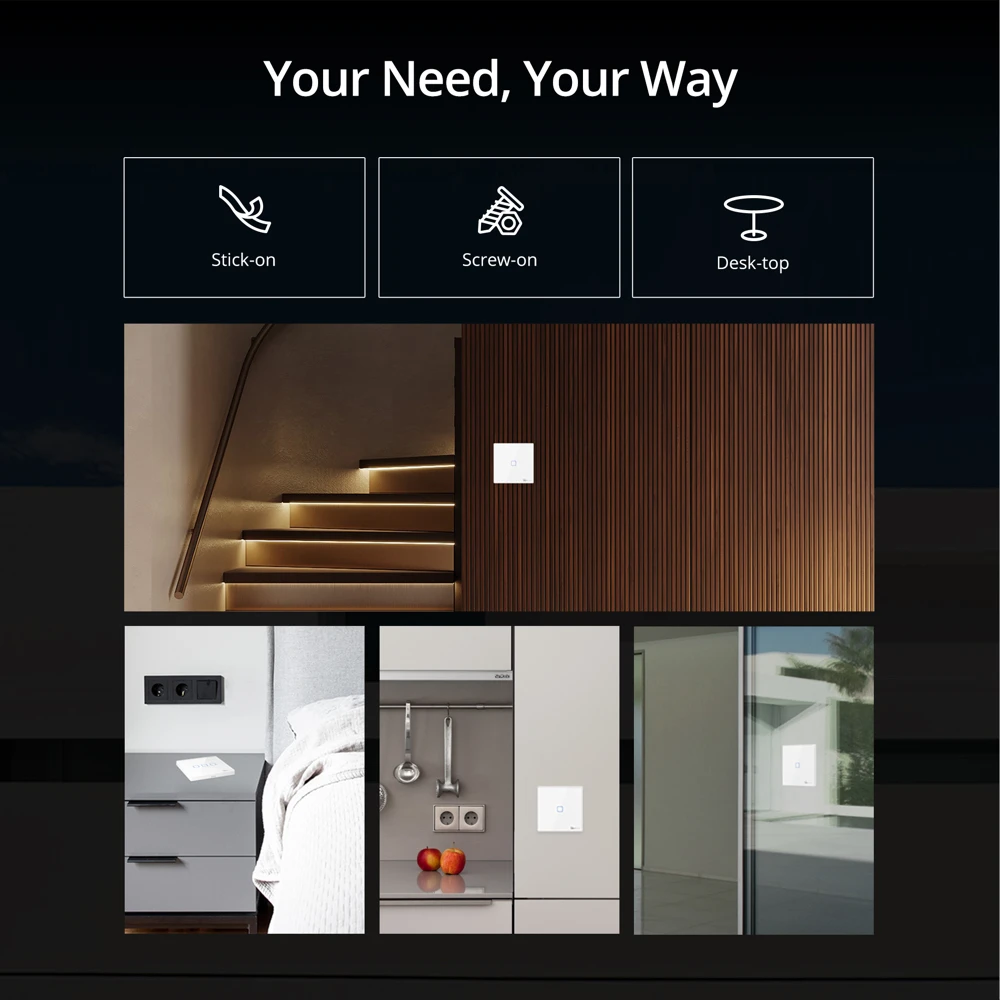 SONOFF T2EU-RF Wall Panel Sticky 433MHz RF Remote Wireless 1-3 Gang Two-Way Control with 4CHPROR3 RFR2 TX Wall Switches