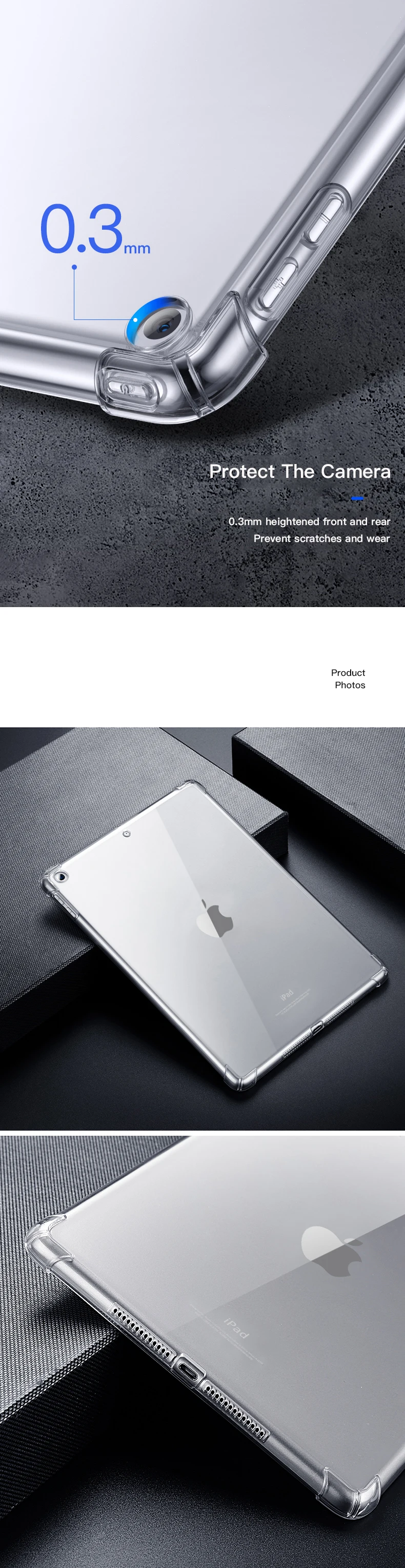 Shockproof Silicone Case For iPad Air 2 9.7‘’ 2014 A1566 A1567 air2 9.7 TPU Flexible Bumper Clear Transparent Back Cover
