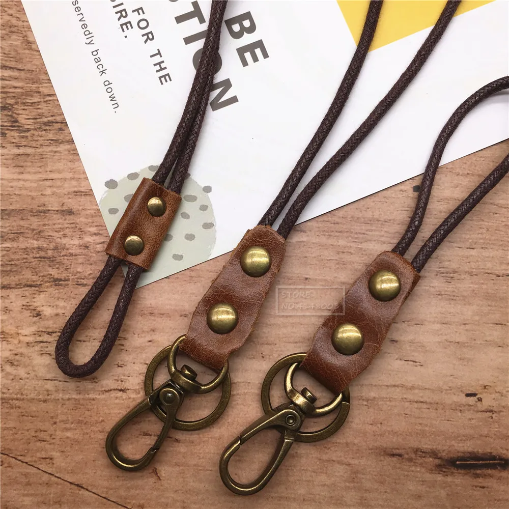 Genuine Leather Lanyard for Mobile Phone Badge Keys ID Credit Work Card Holder Wrist Neck Lanyard Strap Key Ring Chain Keychain