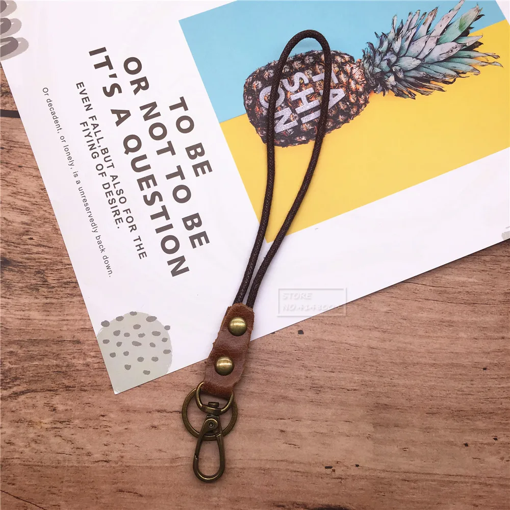 Genuine Leather Lanyard for Mobile Phone Badge Keys ID Credit Work Card Holder Wrist Neck Lanyard Strap Key Ring Chain Keychain