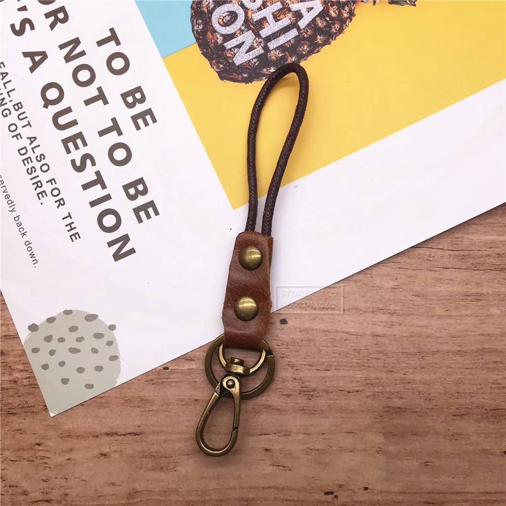 Genuine Leather Lanyard for Mobile Phone Badge Keys ID Credit Work Card Holder Wrist Neck Lanyard Strap Key Ring Chain Keychain