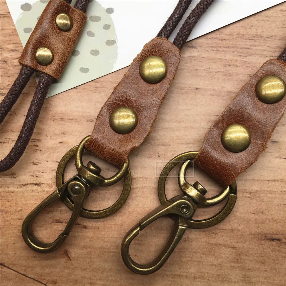 Genuine Leather Lanyard for Mobile Phone Badge Keys ID Credit Work Card Holder Wrist Neck Lanyard Strap Key Ring Chain Keychain
