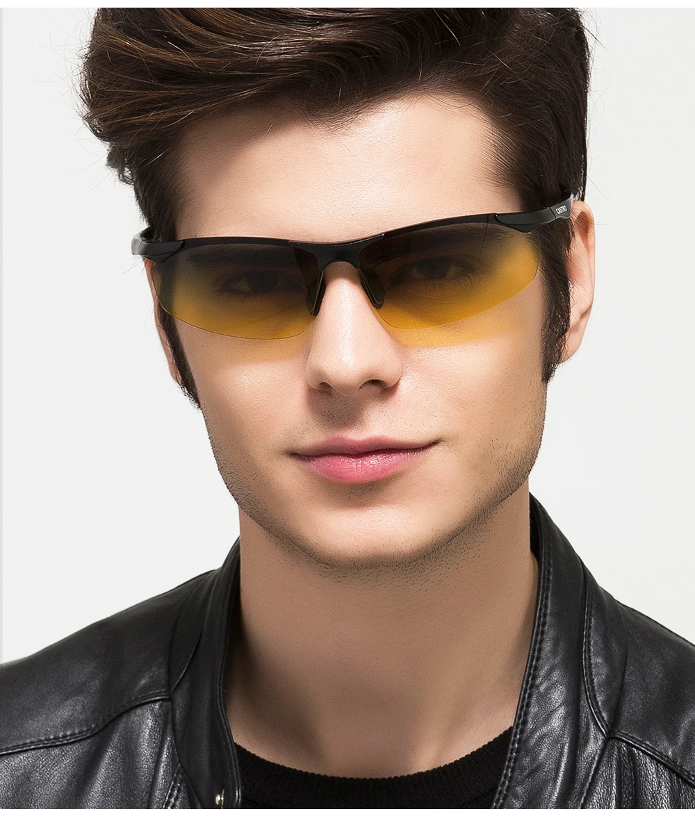 Sunglasses For Men Fashion Day Glasses For Night Vision Photochromic Outdoor Driving Rimless Male Polarized UV400 Lens VT2173
