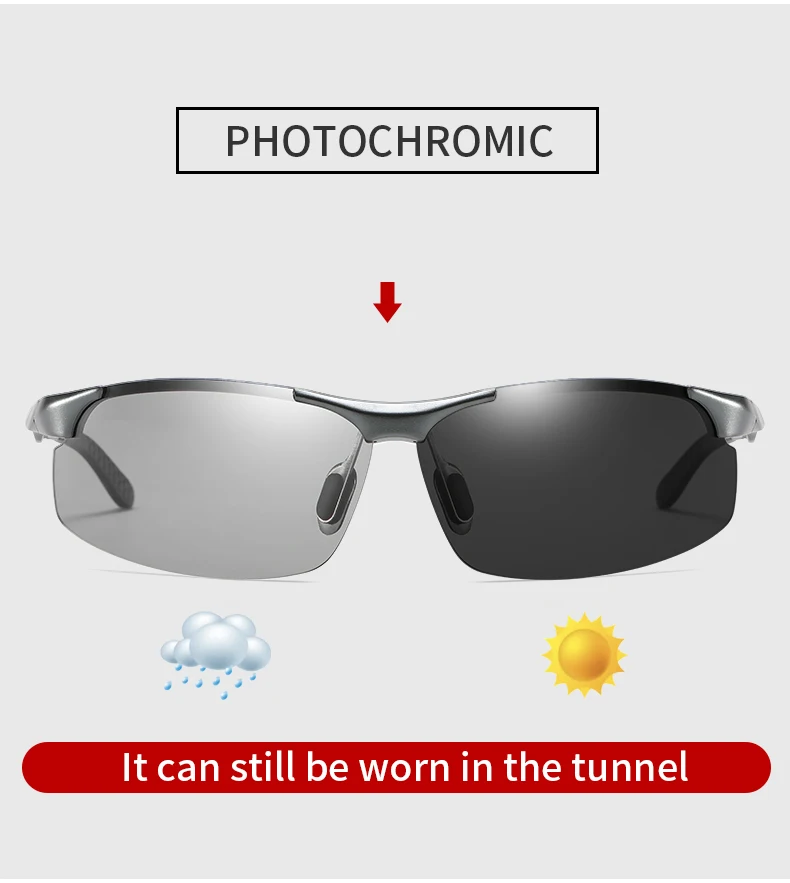 Sunglasses For Men Fashion Day Glasses For Night Vision Photochromic Outdoor Driving Rimless Male Polarized UV400 Lens VT2173