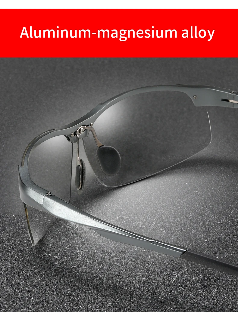 Sunglasses For Men Fashion Day Glasses For Night Vision Photochromic Outdoor Driving Rimless Male Polarized UV400 Lens VT2173
